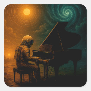 Sticker Carré L'astronaute joue du piano dans la réalité de Spli