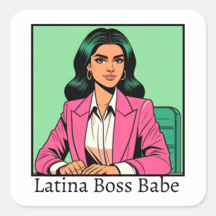 Sticker Carré Latina Boss Babe Pop Art Business Femme