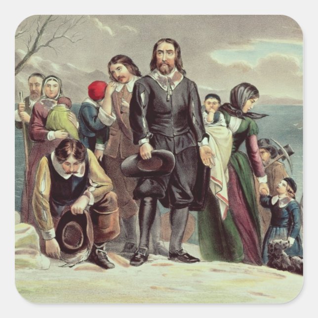 Sticker Carré L'atterrissage des pèlerins à Plymouth (Devant)