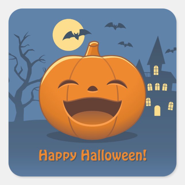 Sticker Carré Laughing Halloween Pumpkin Custom Text (Devant)