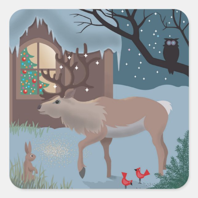 Sticker Carré L'autocollant Reindeer (Devant)