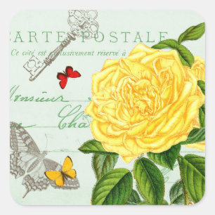Sticker Carré L'autocollant vintage floral français avec beau