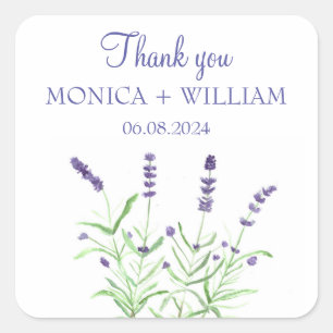 Sticker Carré Lavande aquarelle fleurs herbes rustique violet