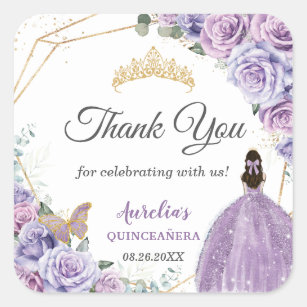 Sticker Carré Lavande Lilac violette Floral Quinceañera Princess