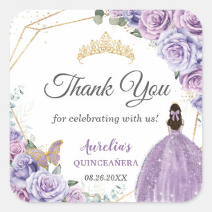 Sticker Carré Lavande Lilac violette Floral Quinceañera Princess