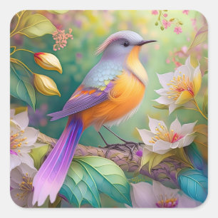 Sticker Carré Lavande Tête Orange Breased Imaginaire Oiseau