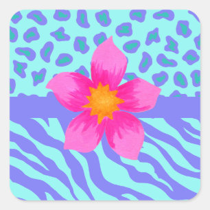Sticker Carré Lavande & Turquoise Zebra & Cheetah Pink Flower