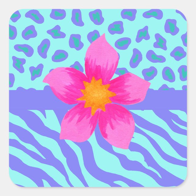 Sticker Carré Lavande & Turquoise Zebra & Cheetah Pink Flower (Devant)