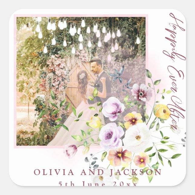 Sticker Carré Lavande Vierge Violet Floral Heureux Jamais Après (Devant)