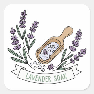 Sticker Carré Lavender Soak Bath Salt Label | Spa