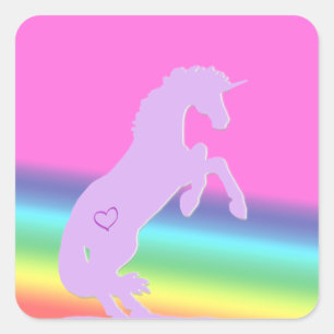 Sticker Carré Lavender Unicorn Silhouette (arrière - plan arc-en