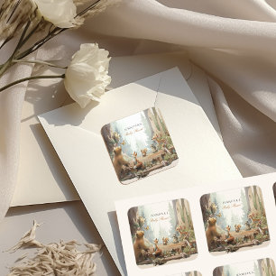 Sticker Carré L'aventure attend le Baby shower des bois