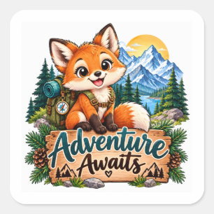 Sticker Carré L'aventure attend l'explorateur renard