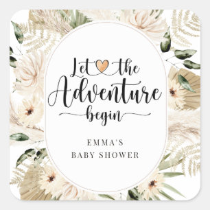 Sticker Carré L'aventure commence Pampas Grass Boho Baby shower