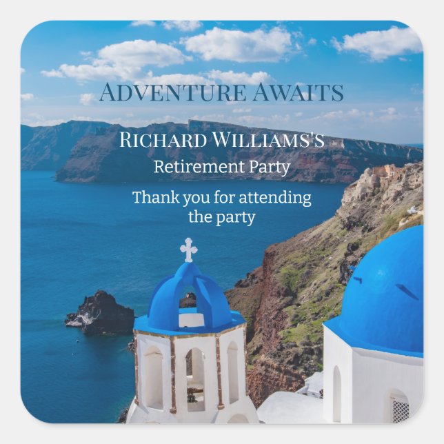 Sticker Carré L'aventure de la retraite attend Grèce Medit (Devant)