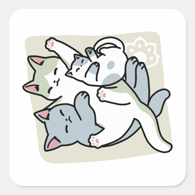 Sticker Carré Laze Furr Days - Cute Lazy Cats Design (Devant)