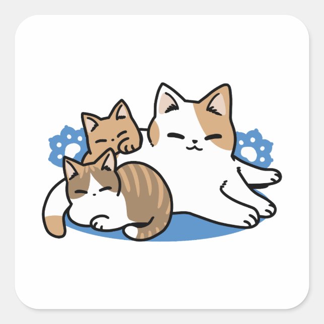 Sticker Carré Laze Furr Days - Cute Lazy Cats Design (Devant)