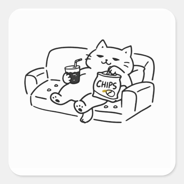 Sticker Carré Lazy Cat Drawing (Devant)