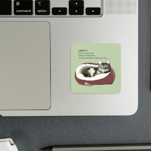 Sticker Carré Lazy Chat Led Green Funny
