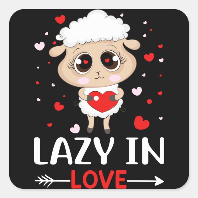 Sticker Carré Lazy in Love Sheep pour célibataires de la Saint-V (Devant)