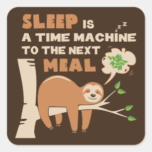 Sticker Carré Lazybone Sloth qui aime manger et délicieux repas