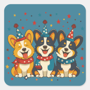 Sticker Carré Le 4 Juillet Pembroke Welsh Corgi Dogs