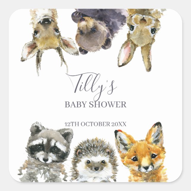 Sticker Carré Le Baby shower des animaux des bois (Devant)