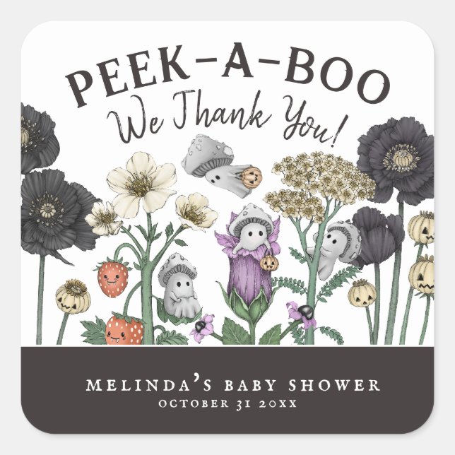 Sticker Carré Le Baby shower d'Halloween Peek-a-Boo Faveurs (Devant)