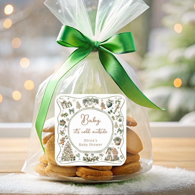 Sticker Carré Le bébé d'hiver son Baby shower d'hiver froid à l' (Créateur téléchargé)