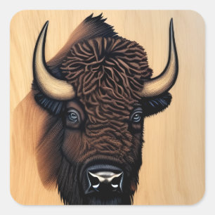 Sticker Carré Le Bison Majestueux - Un Symbole De Pouvoir Et De 