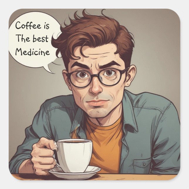 Sticker Carré Le Café Est Le Meilleur Médicament (Devant)
