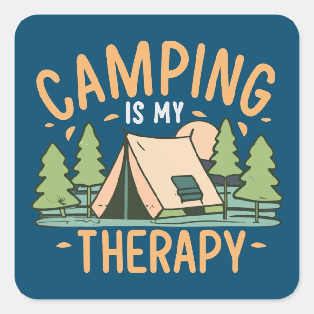 Sticker Carré Le Camping Est Ma Thérapie (Devant)