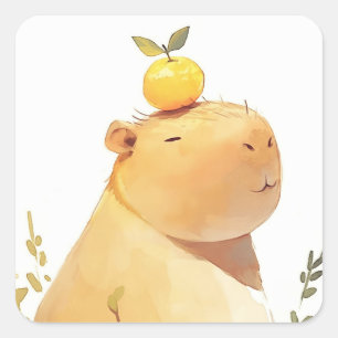 Sticker Carré Le Capybara qui portait une orange