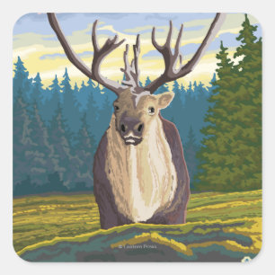 Sticker Carré Le caribou dans la nature - Poster Vintage voyage