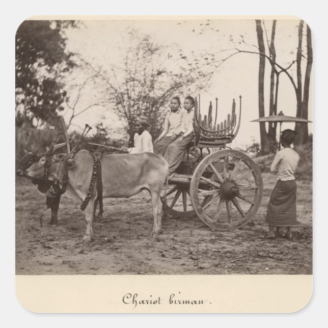 Sticker Carré Le chariot a tiré par deux boeufs à Mandalay, (Devant)