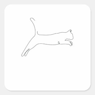 Sticker Carré Le Chat de One Line Drawing saute Single Art