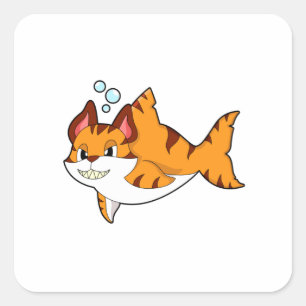 Sticker Carré Le chat tigre comme requin dans l'eau.PNG