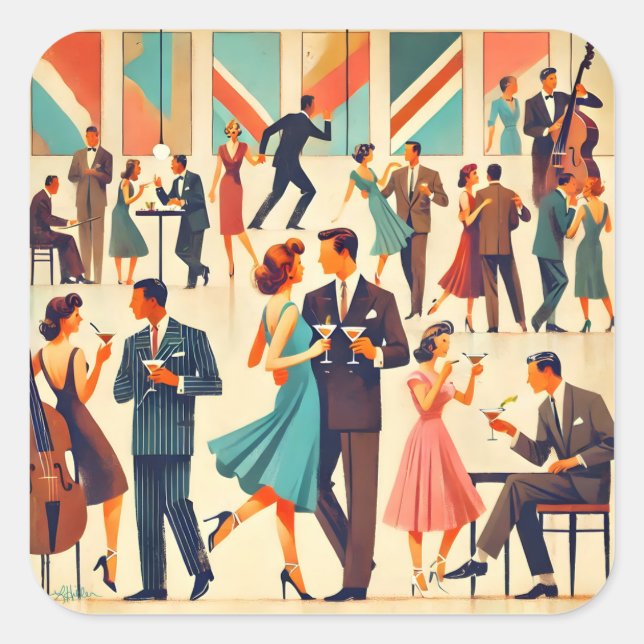 Sticker Carré Le Club Martinis Moderne Du Milieu Du Siècle (Devant)