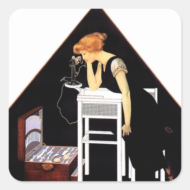 Sticker Carré Le coffre d'argent par C Coles Phillips (Devant)