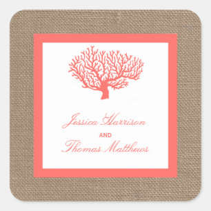 Sticker Carré Le Corail Sur Burlap Boho Beach Wedding Collection