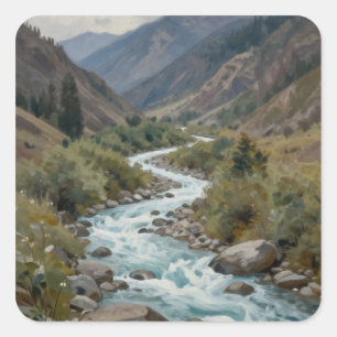Sticker Carré Le Courant Tourbillonnant : Une Rivière Glaciaire