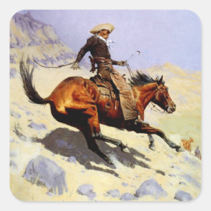 Sticker Carré Le cowboy de Remington, Armée de cavalerie Vintage