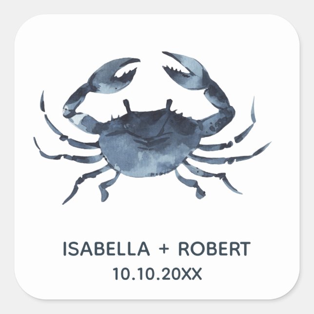 Sticker Carré Le crabe bleu | Monogramme Mariage (Devant)