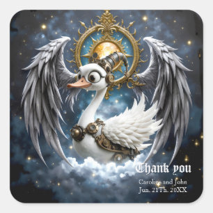 Sticker Carré Le cygne curieux à mécanisme d'horlogerie.