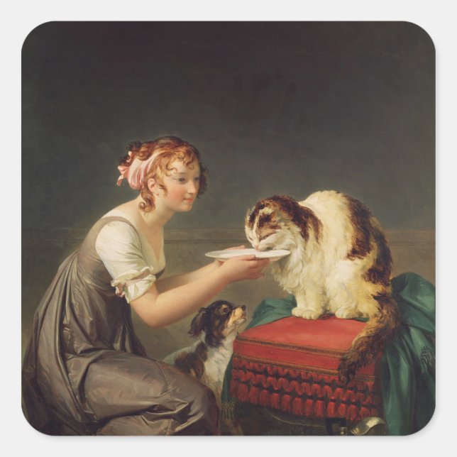 Sticker Carré Le déjeuner du chat (Devant)