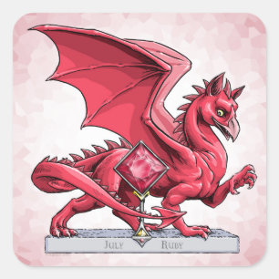 Sticker Carré Le dragon de pierre de naissance de juillet : Ruby