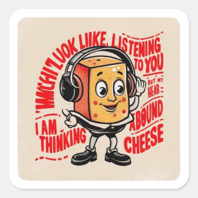 Sticker Carré Le fromage a un visage convivial (Devant)