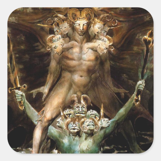 Sticker Carré Le grand dragon rouge et la bête de la mer (Devant)