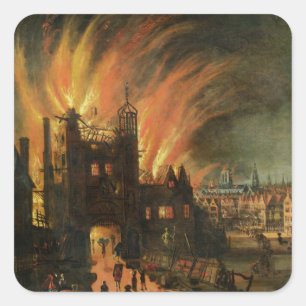 Sticker Carré Le grand feu de Londres (septembre 1666) avec Lud