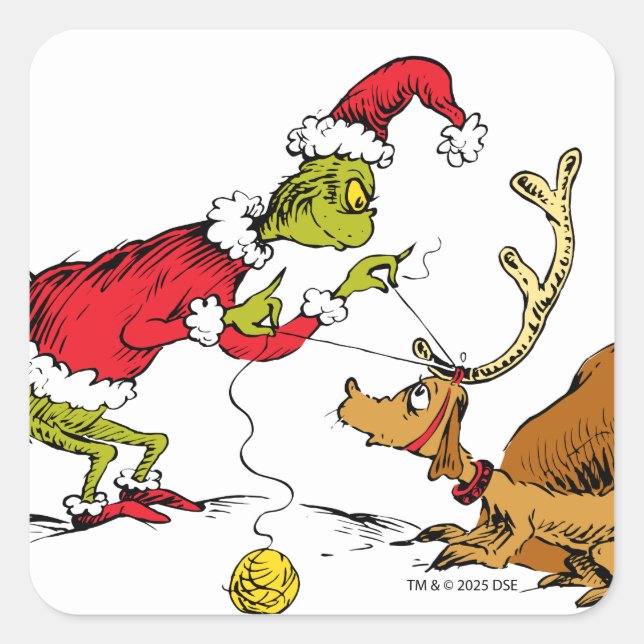Sticker Carré Le Grinch prépare Max le renne (Devant)